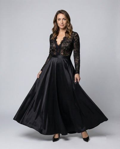 Ladies floor-length evening dress with lace top