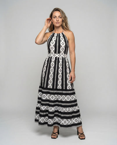 Ladies Boho Halter Dress in Maxi Length