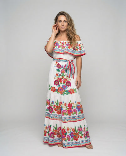 Women's Boho Maxi Dress with Off-the-Shoulder Neckline