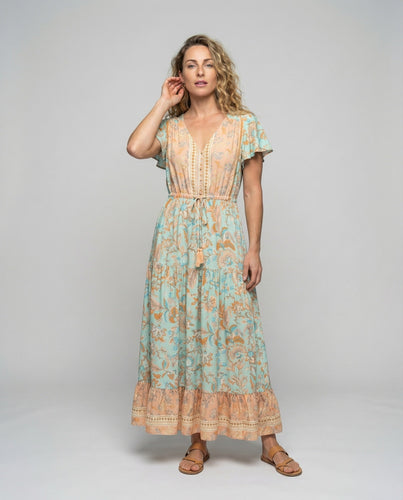 Women's simple Boho maxi dress with crochet trim