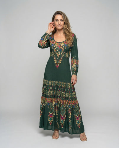 Ladies Boho Maxi Dress with Ornamental Print