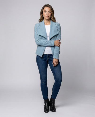 Women's Boucle Short Cardigan with Waterfall Collar