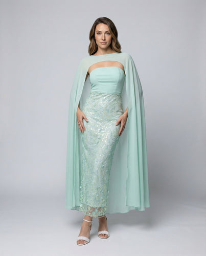 Women Cape Evening Dress with Pencil Skirt