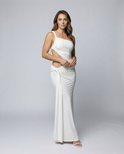 Women's one-shoulder evening dress with hip knot