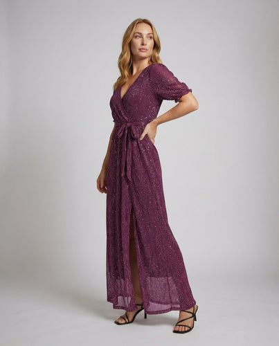 Ladies elegant evening gown in pleated look