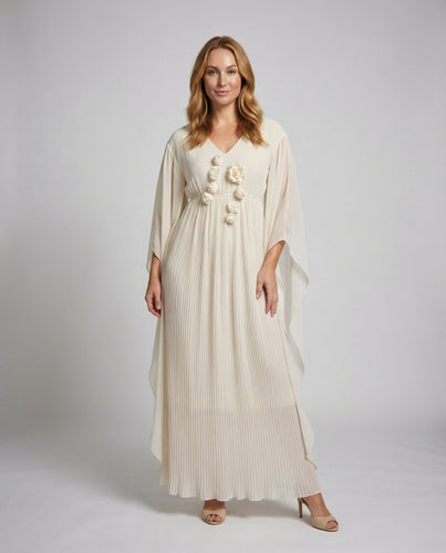 Women's floral evening maxi dress with cape sleeves