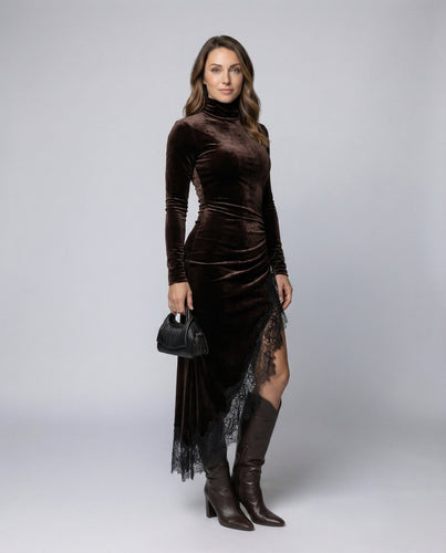 Women's narrow fitting velours maxi dress