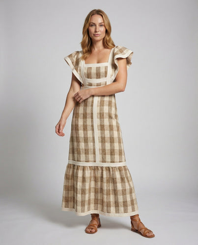 Women’s plaid maxi dress with ruffle straps
