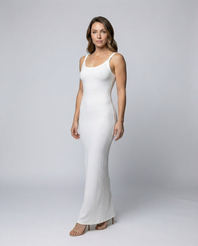 Ladies form-fitting maxi dress made of ribbed knit