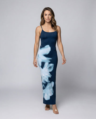 Women's abstract maxi dress with smoke print