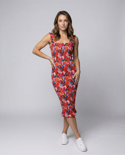 Women fitted midi dress with ruffled hem