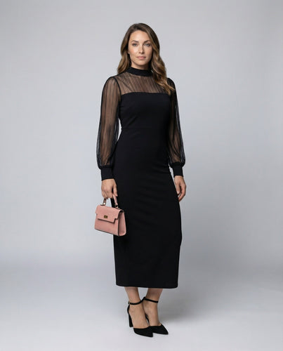 Women’s fitted midi dress with striped tulle