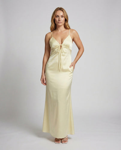 Women's figure-hugging satin dress with underbust lacing