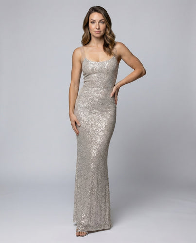 Ladies shimmering slip dress with trumpet hem