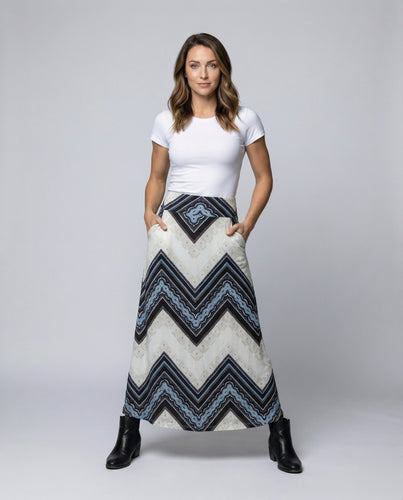 Women's flowing maxi skirt in chevron pattern