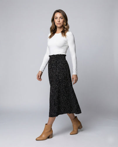 Women flowing midi skirt with paperbag waist