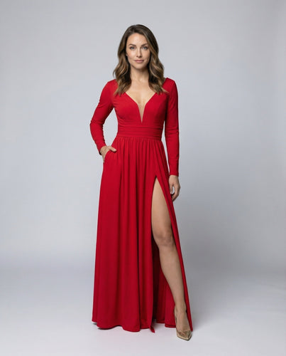 Women's flowing evening dress with long sleeve