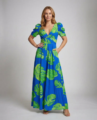 Women's flowing maxi dress in tropical style