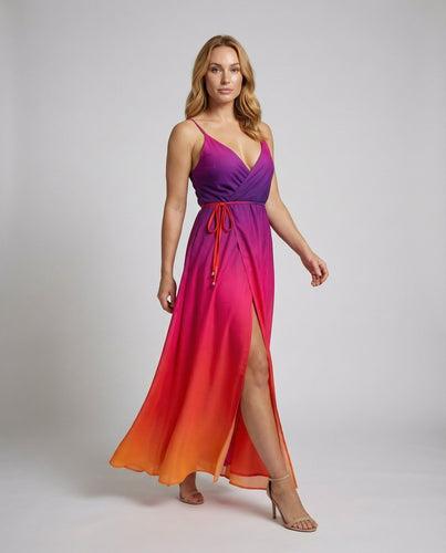 Ladies flowing maxi dress with V bustier