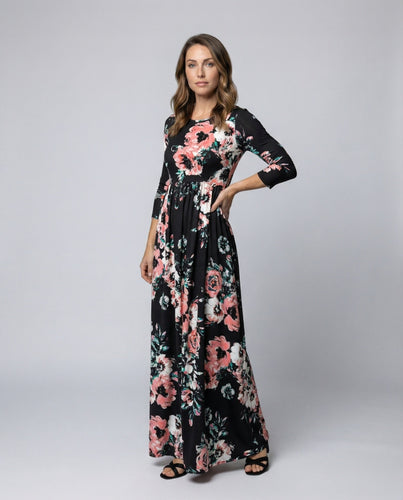 Ladies floral maxi dress with side pockets