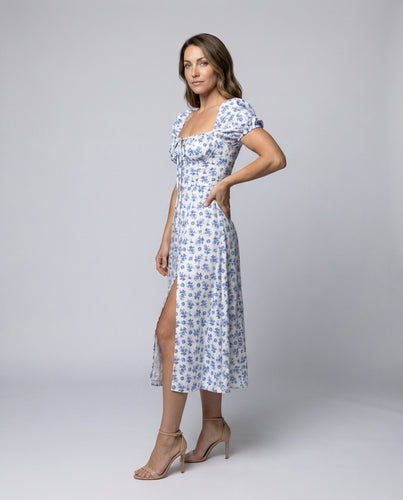 Women's floral midi dress in prairie look