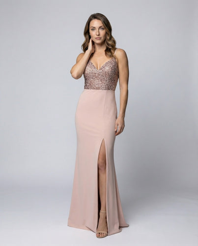 Ladies glamorous evening gown with sparkling bustier