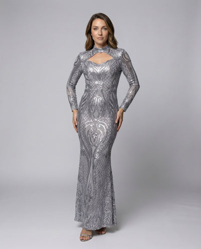 Ladies glittering evening maxi dress with sequin pattern