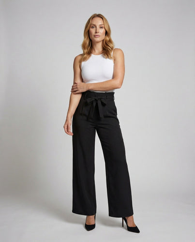 Women's high-waisted palazzo pants with tie belt