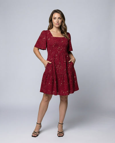 Women's knee-length midi dress with star print
