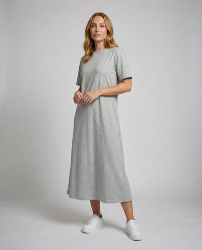 Women's ankle-length jersey maxi dress in t-shirt style
