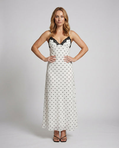 Women's ankle-length slip dress with lace bustier