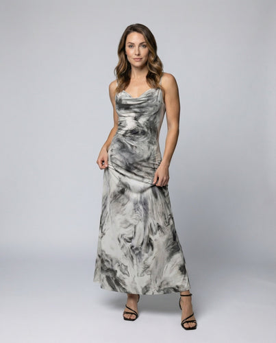 Women's long bias slip dress with waterfall neckline