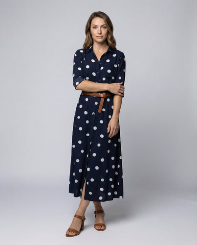 Women's casual shirt dress with polka dot pattern