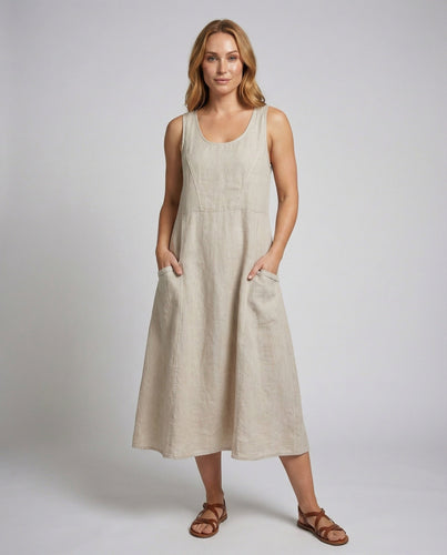 Women's Casual Linen Blend Maxi Dress with Wide Fall