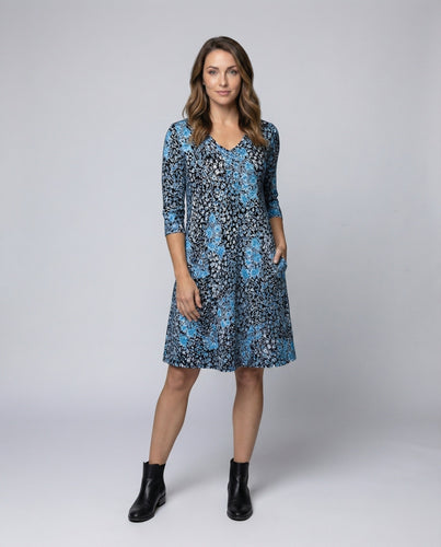 Women's Casual A-Line Midi Dress with V-Neck
