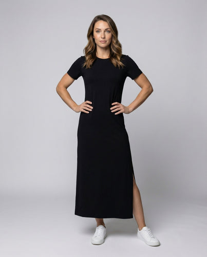 Ladies casual long shirt dress with side slit