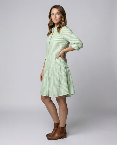 Women striped shirt dress with tiered skirt