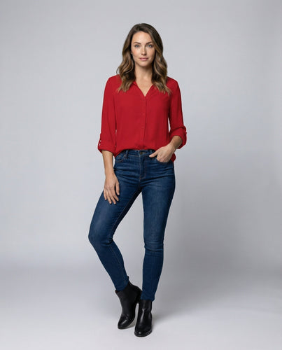 Women's loose blouse with V-neck
