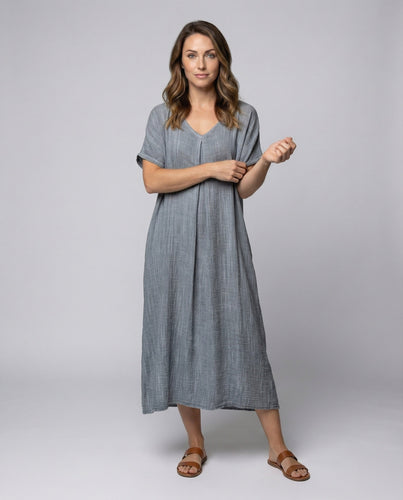 Ladies' Relaxed Crinkle Maxi Dress with Pleats