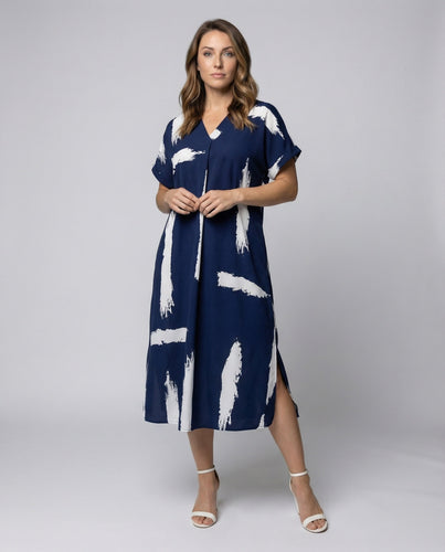 Women airy oversized midi dress with brush print