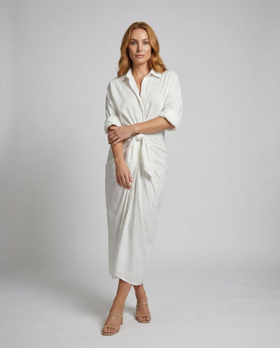 Women's airy knot shirt dress with wrap skirt