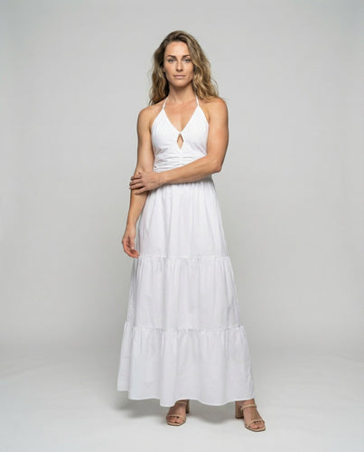 Women's airy tiered maxi dress with front cutout