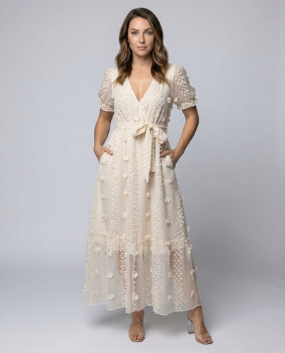 Women's Chiffon Maxi Dress with Flower Appliqués