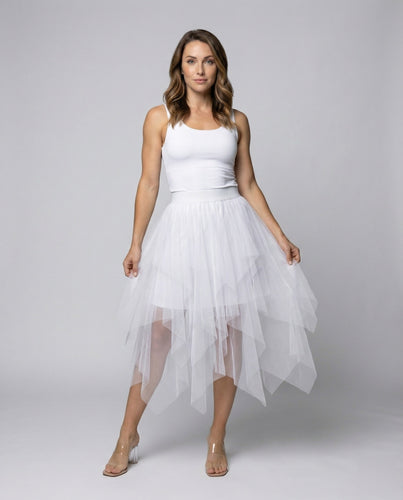 Women's asymmetric tulle layered skirt