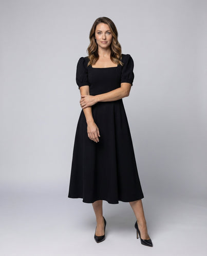 Women's Midaxi Dress with Puff Sleeves