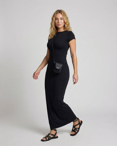 Women's minimalist body dress in maxi length