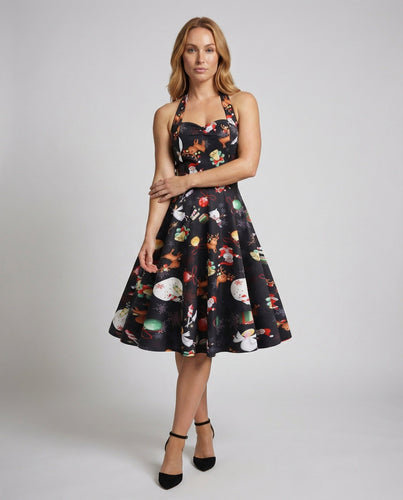 Women's Retro Halter Dress with Flared Skirt