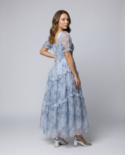 Women's romantic chiffon maxi dress with peplum