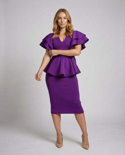 Women's Peplum Shift Dress with Ruffle Sleeves