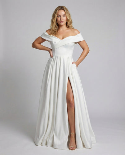 Women's off-the-shoulder draped evening dress